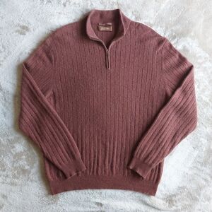 Tasso Elba Men's Burgundy 100% Fine Cashmere 1/4 Zip Sweater | XL